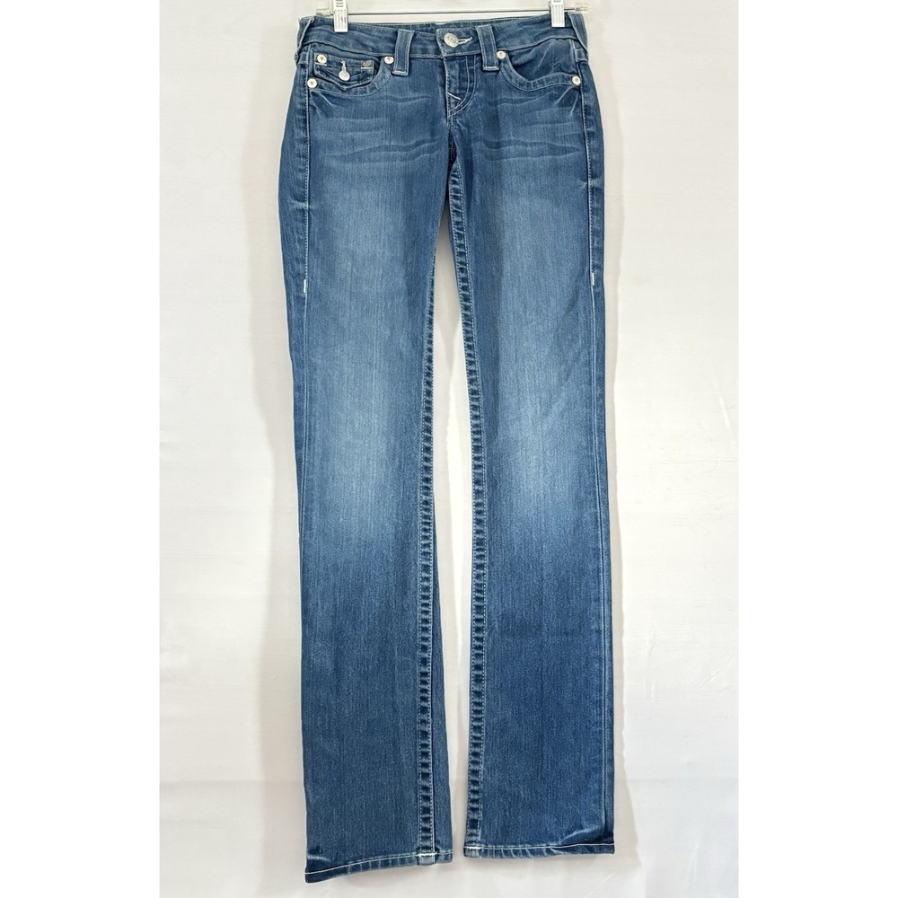 True Religion‎ Women's 25 Straight Leg Jean Blue Pockets Medium Wash Low Rise